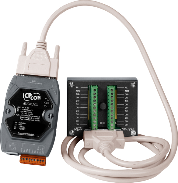 ICP DAS Модуль ET-7018Z/S2 CR Ethernet I/O Module with 10-ch Thermocouple Inputs, 6-ch DO with DN-1822 Daughter Board and a 1.8 m Cable (RoHS)