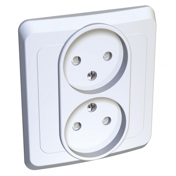 Systeme Electric PC16-006B ЭТЮД С/У двойная РОЗЕТКА без заземления со шторками 16А 250B, БЕЛЫЙ, Россия