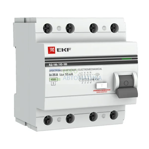 EKF elcb-4-16-30-em-pro Выключатель дифференциального тока ВД-100 4P 16А 30мА тип АС электромеханический 4,5кА PROXIMA EKF