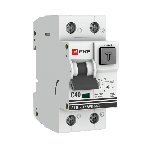 EKF DA63-40-30-AC Дифференциальный автомат АВДТ-63 40А/30мА (характеристика C, эл-мех, тип АС) 6кА EKF PROxima