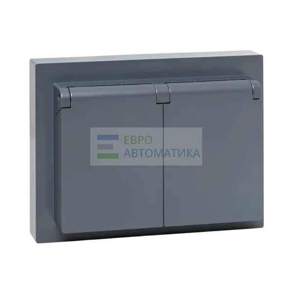 EKF UP1-SOG-211-44 Механизм розетки двойной, 16А, IP44, с заземлением, со шторками, с рамкой, с крышками, графит Эпика EKF