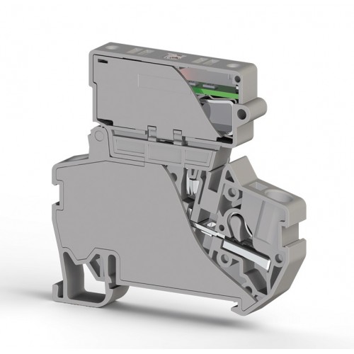 KLEMSAN 307339 Клеммник пруж.б/зажим. (Push in) с держ.пред.(6,3х31,75) с инд. 220VAC, 4 мм.кв. (серый); PYK 4ILD 220VAC (6,3х31,75)