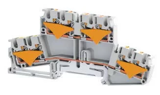 KLEMSAN 328779 Клеммник 2-х ярусный пружинный быстрозажимной (Push in), 2,5мм.кв., 2 x 4-х выводной, (серый / земля); PRD 2,5-2FCT