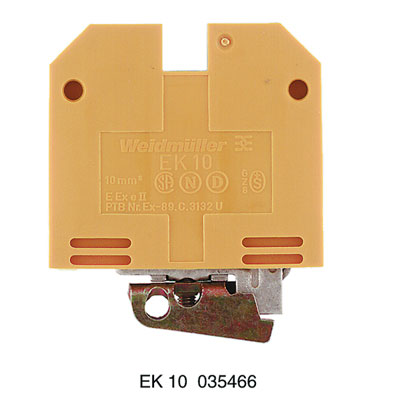 Weidmuller 354660000 EK 10 Исполнение: SAK-серия, Клеммы PE, Расчетное сечение: 10 мм.кв, Винтовое соединение, зеленый/желтый