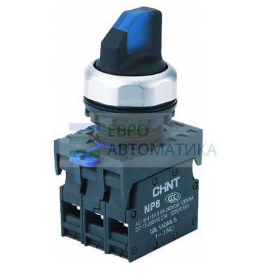 CHINT 667158 Переключатель подсвет. NP8-11XD/316, 3 полож., фикс., синий, AC/DC 24В(LED), 1НО+1НЗ, IP65 (R)