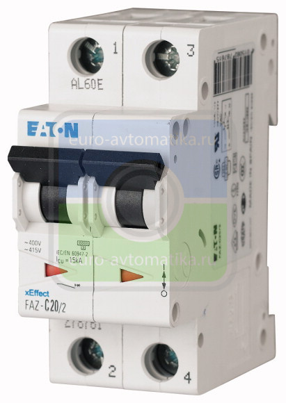 Автоматический выключатель 2,5А, кривая отключения C, 2 полюса, откл. способность 15 кА (FAZ-C2,5/2)