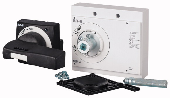 Поворотная ручка на дверь, цвет черный, ручка + привод + короткая ось, NZM3 (NZM3-XTVD-0)