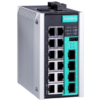 MOXA Коммутатор EDS-G516E-4GSFP Managed full Gigabit Ethernet switch with 12 10/100/1000BaseT(X) ports, and 4 100/1000Base SFP slots