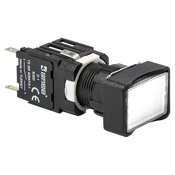 Кнопка нажимная, возвратная, прямоугольная, белая (1НО)