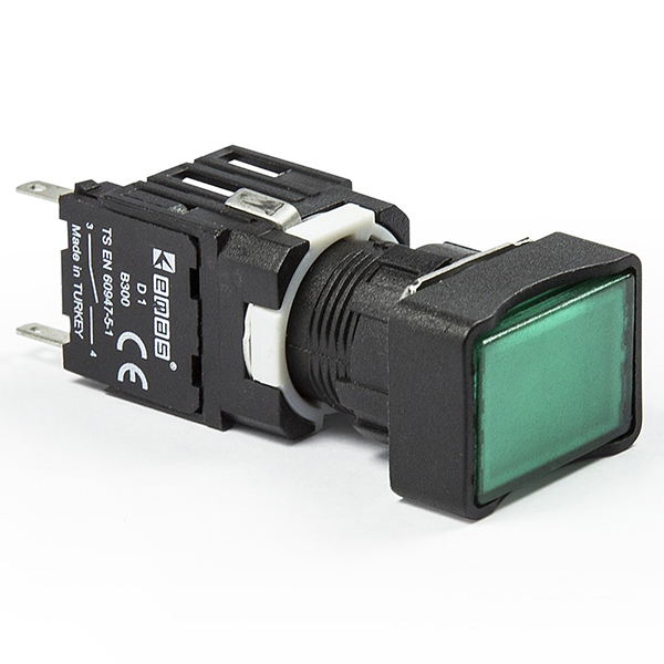D102DDY Кнопка нажимная, возвратная, прямоугольная, зелёная (1НО+1НЗ)