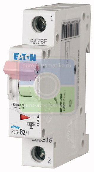 Автоматический выключатель 1,5А, кривая отключения D, 1 полюс, откл. способность 6 кА (PL6-D1,5/1)