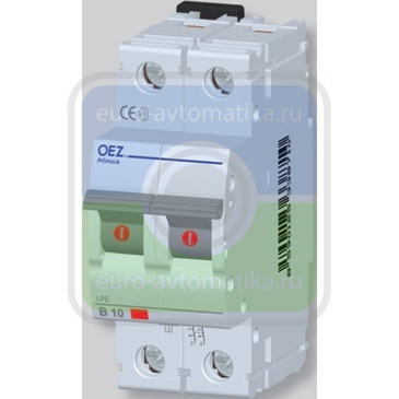 LPE-25C-2 Автоматический выключатель In 25 A, Ue 230/400 V a.c., 60/220 V d.c., характеристика C, 2-полюс, Icn 6 kA