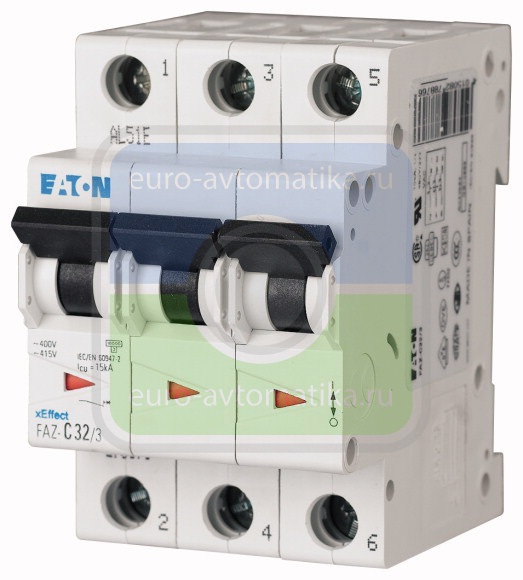 Автоматический выключатель 32А, кривая отключения D, 3 полюса, откл. способность 10 кА (FAZ-D32/3)