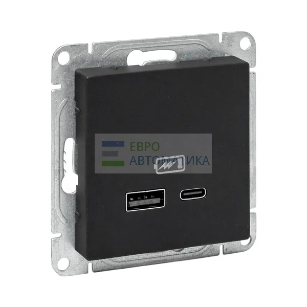 EKF UP1-SOB-USBA+USBC Механизм розетки USB-A+С, чёрный Эпика EKF
