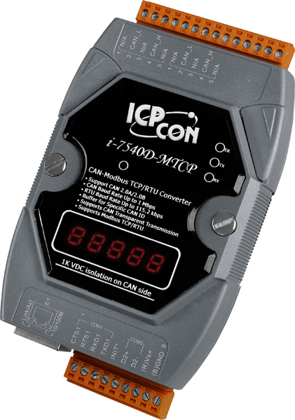 ICP DAS Преобразователь I-7540D-MTCP CR CAN to Ethernet / Modbus TCP / Modbus RTU Converter (RoHS)