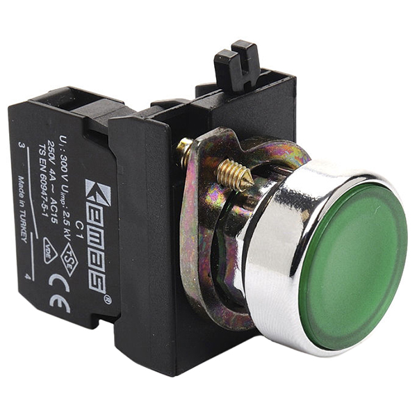 Кнопка нажимная круглая зеленая CM100DY1 (1НО), с цифрой 1