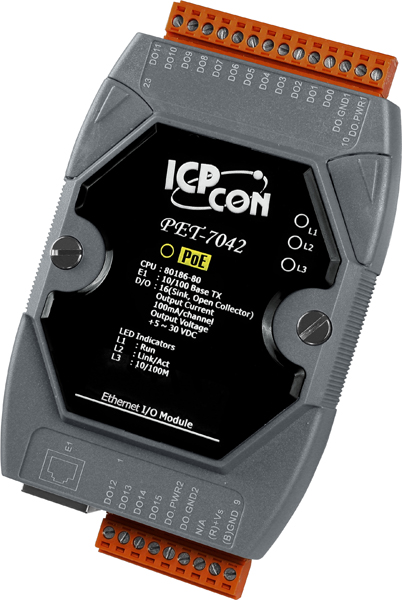 ICP DAS Модуль PET-7042 CR 16-channel Isolated Sink Type Open Collector Digital Output PoE Module (RoHS)