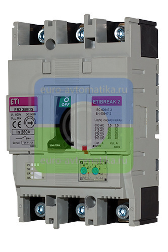 ETI 4672131 Авт. выключатель EB2 250/3H 200A (65kA, (0.63-1)In/(6-13)In) 3P