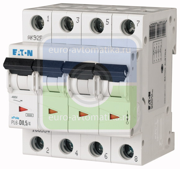 Автоматический выключатель 0,75А, кривая отключения C, 4 полюс, откл. способность 6 кА (PL6-C0,75/4)