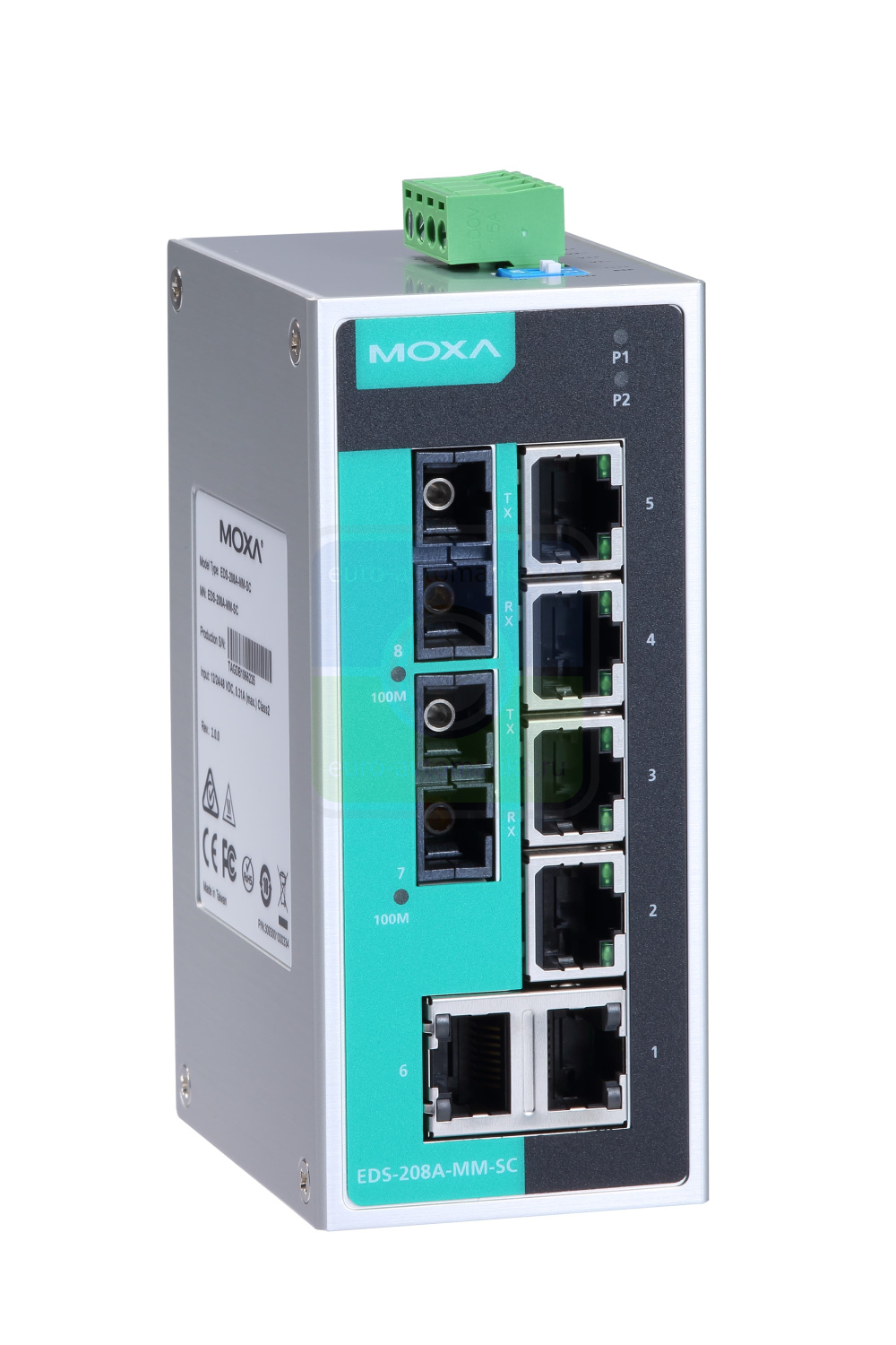 MOXA Коммутатор EDS-208A-MM-SC 8 port switch, 6 x 10/100 TX, 2 x 100 FX (multimode), dual power