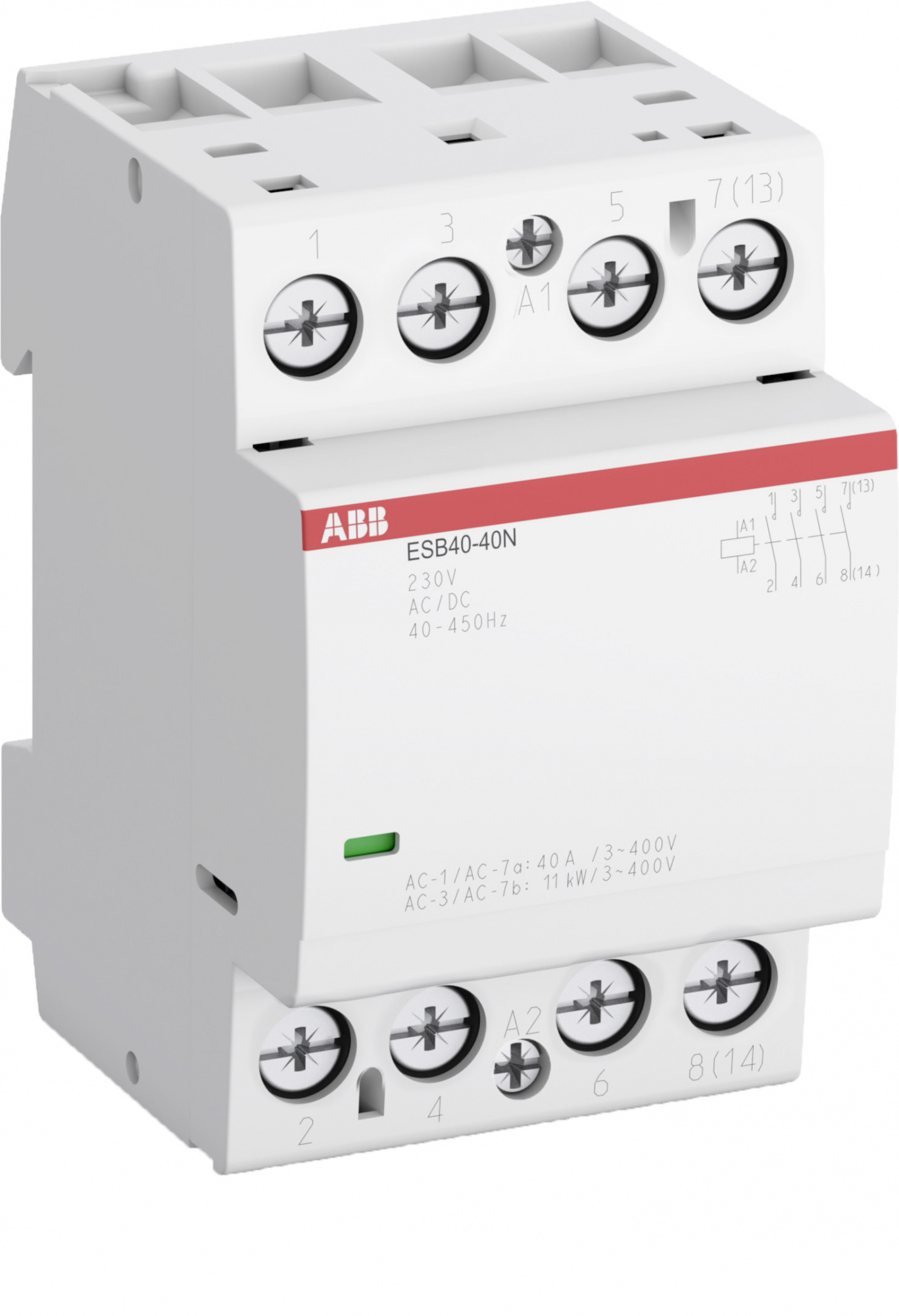 ABB 1SAE341111R0640 Контактор ESB40-40N-06 модульный (40А АС-1, 4НО), катушка 230В AC/DC
