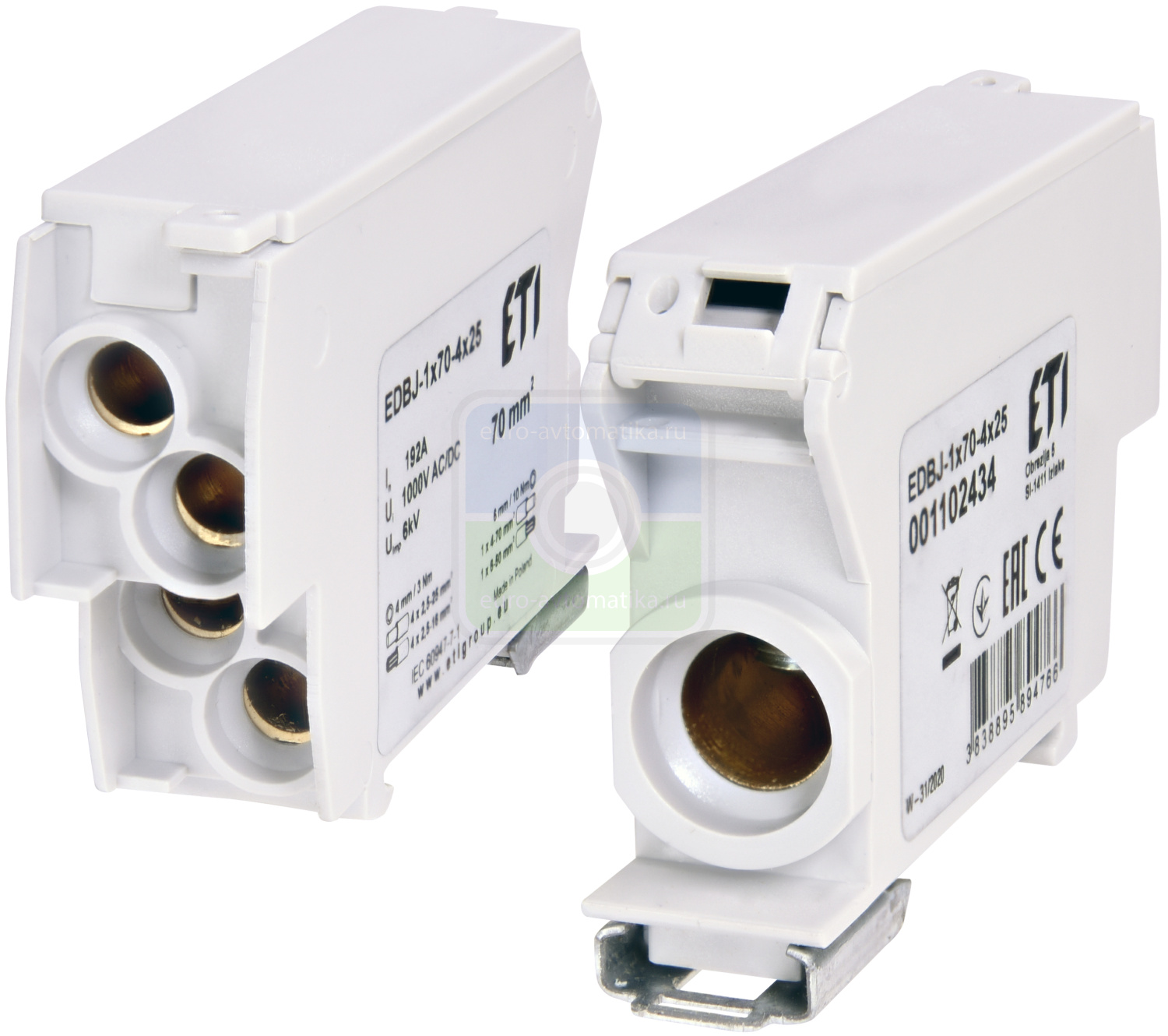 ETI 1102434 Блок распределительный EDBJ-1x70-4x25 (192A, 1000V AC/1500V DC, IN: 1x70, OUT: 4x25, серый)