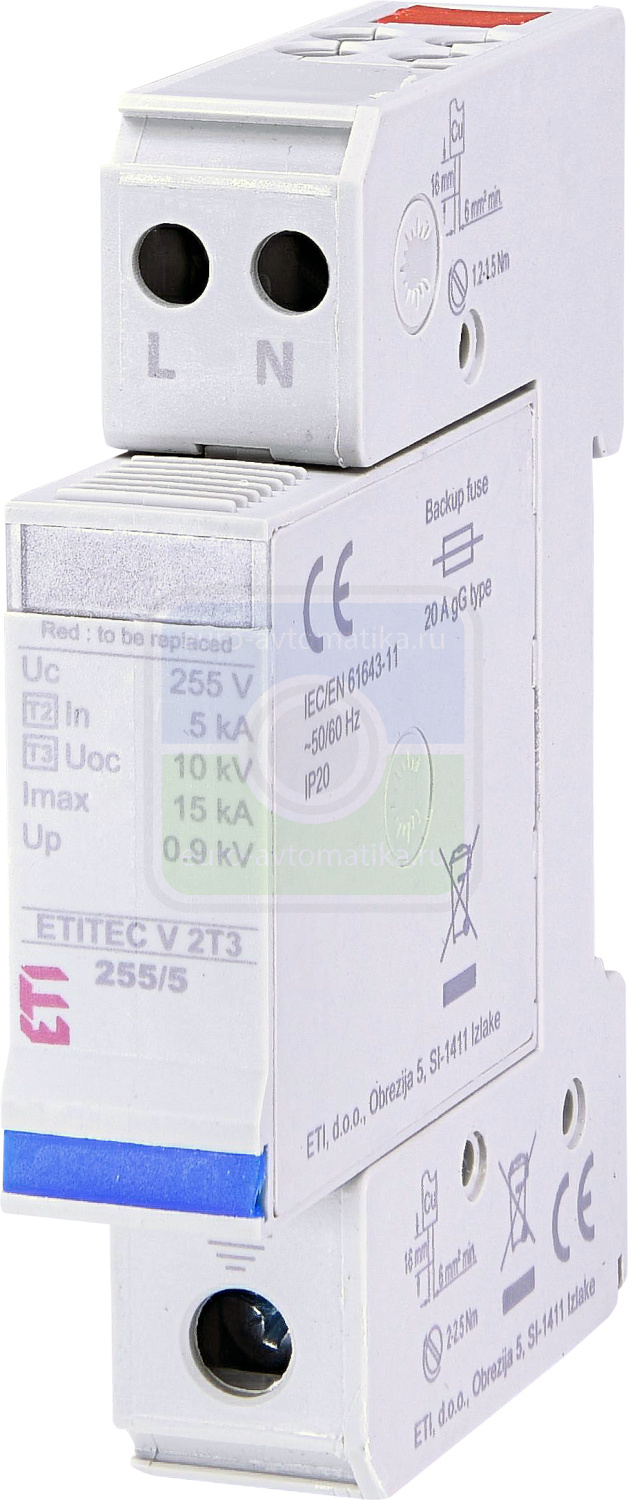 ETI 2442975 Ограничитель перенапряжения ETITEC V 2T3 440/5 2+0 RC