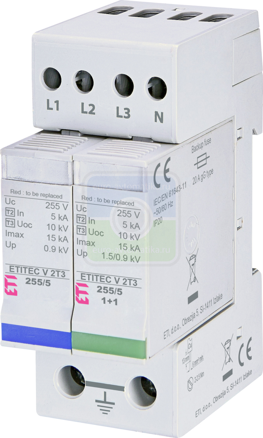 ETI 2442973 Ограничитель перенапряжения ETITEC V 2T3 255/5 (3+1)