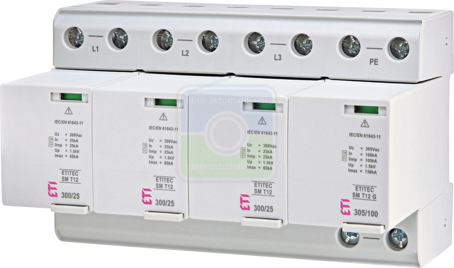 ETI 2440563 Ограничитель перенапряжения ETITEC SM T12 300/25 (3+1, 8p, TT, TN-S) RC