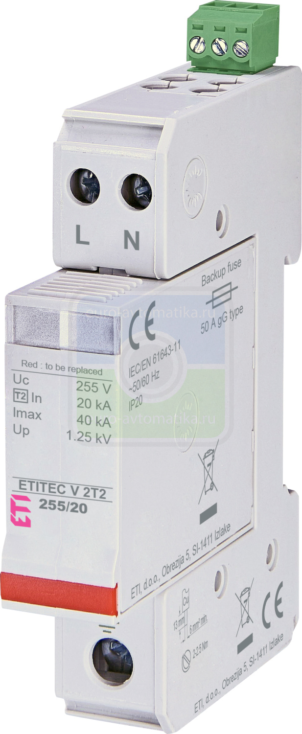 ETI 2442946 Ограничитель перенапряжения ETITEC V 2T2 255/20 (2+0) RC