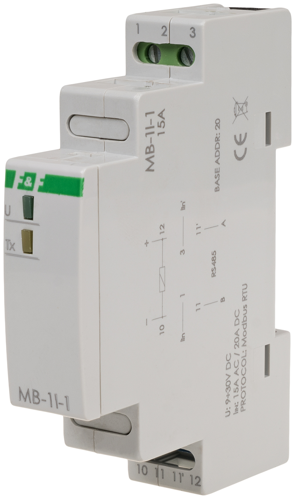 FIF EA12.003.019 MB-1I-1 15A Преобразователь тока, однофазный, 0-15А/285В AC, 0-20А/400В DC, RS-485, Modbus RTU, установка на DIN-рейку, 1 модуль