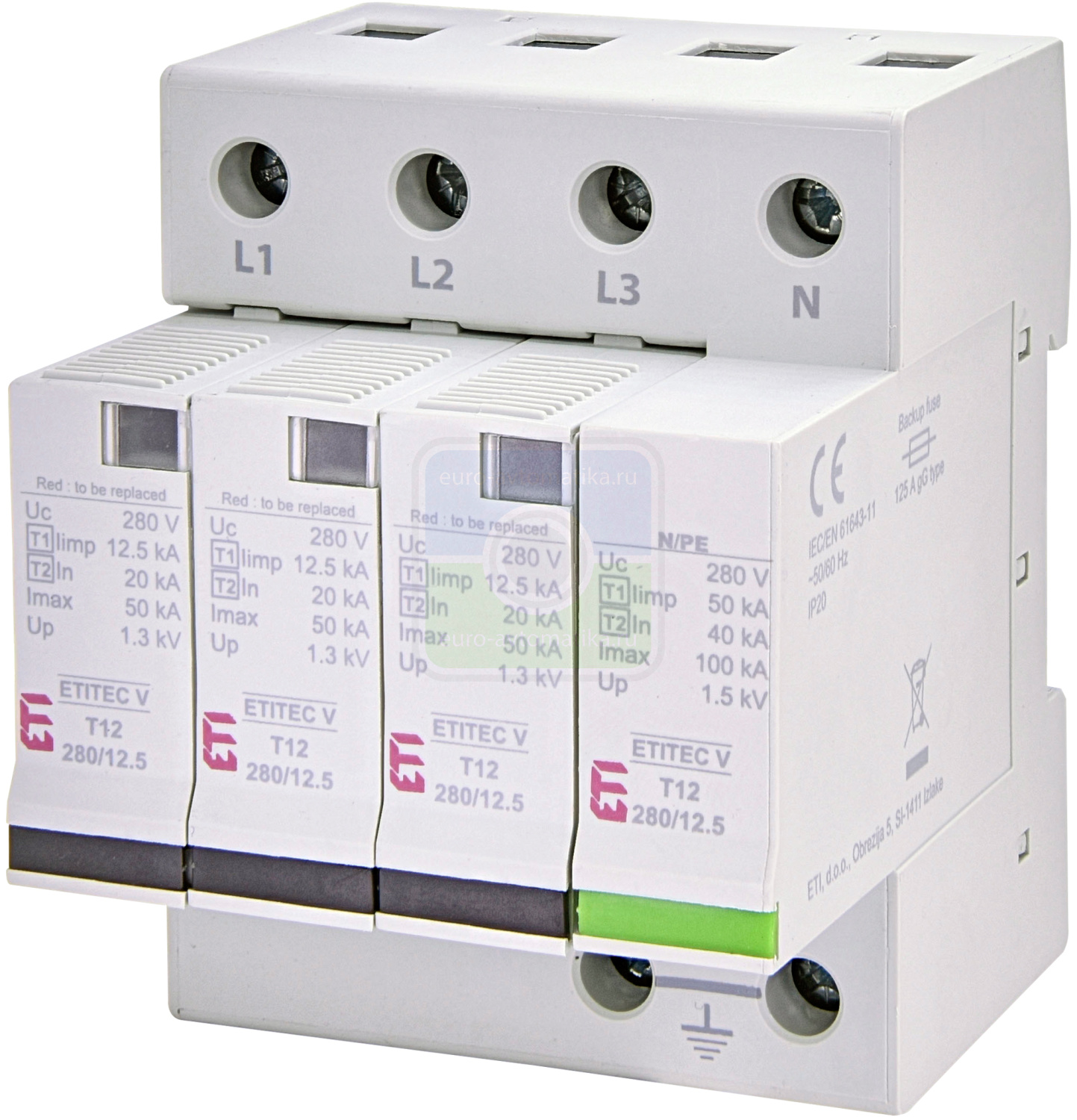ETI 2442918 Ограничитель перенапряжения ETITEC V T12 280/12,5 (3+1) RC