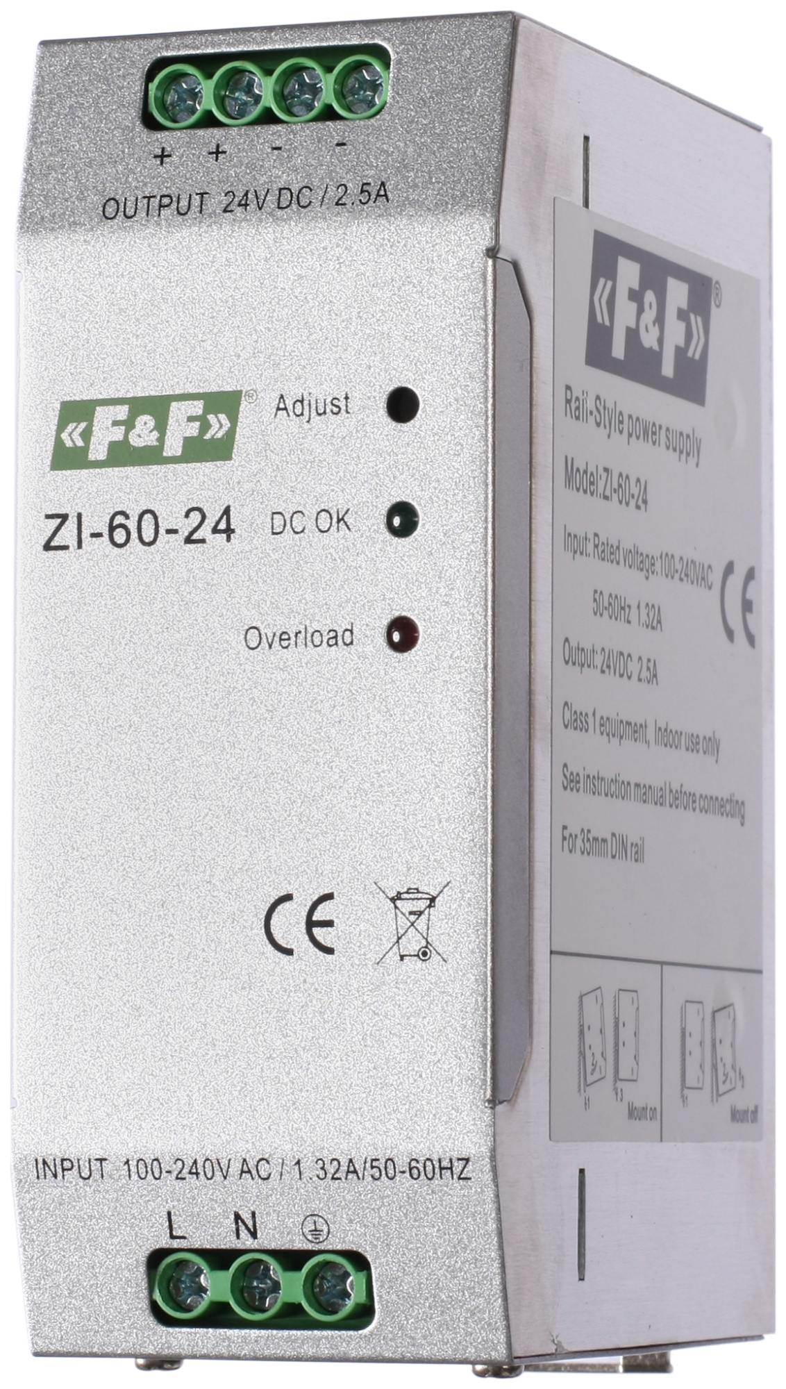 FIF EA11.001.002 ZI-60-24 Импульсный, мощность 60Вт, Uвых. 24В DC,  монтаж на DIN-рейке/на плоскость
