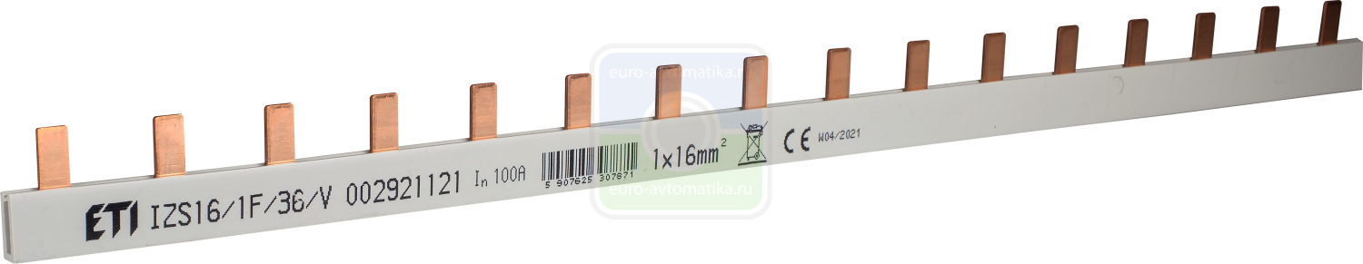 ETI 2921121 Шина питания IZS 16/1F/36V (16мм2, 1P, 1м, Pin, 36mod.)