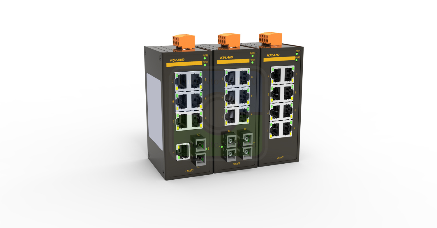 Kyland Коммутатор Opal8-E-2M6T-ST05-LV-LV 302210036 2 100Base-FX multi mode fiber ports, ST connector, 1310nm, 5km, 6 10/100Base-TX RJ45 ports, 18-30VAC/12-48VDC(18-30VAC/9-60VDC) dual redundant power inputs, -10 to 60⁰C operating temperature
