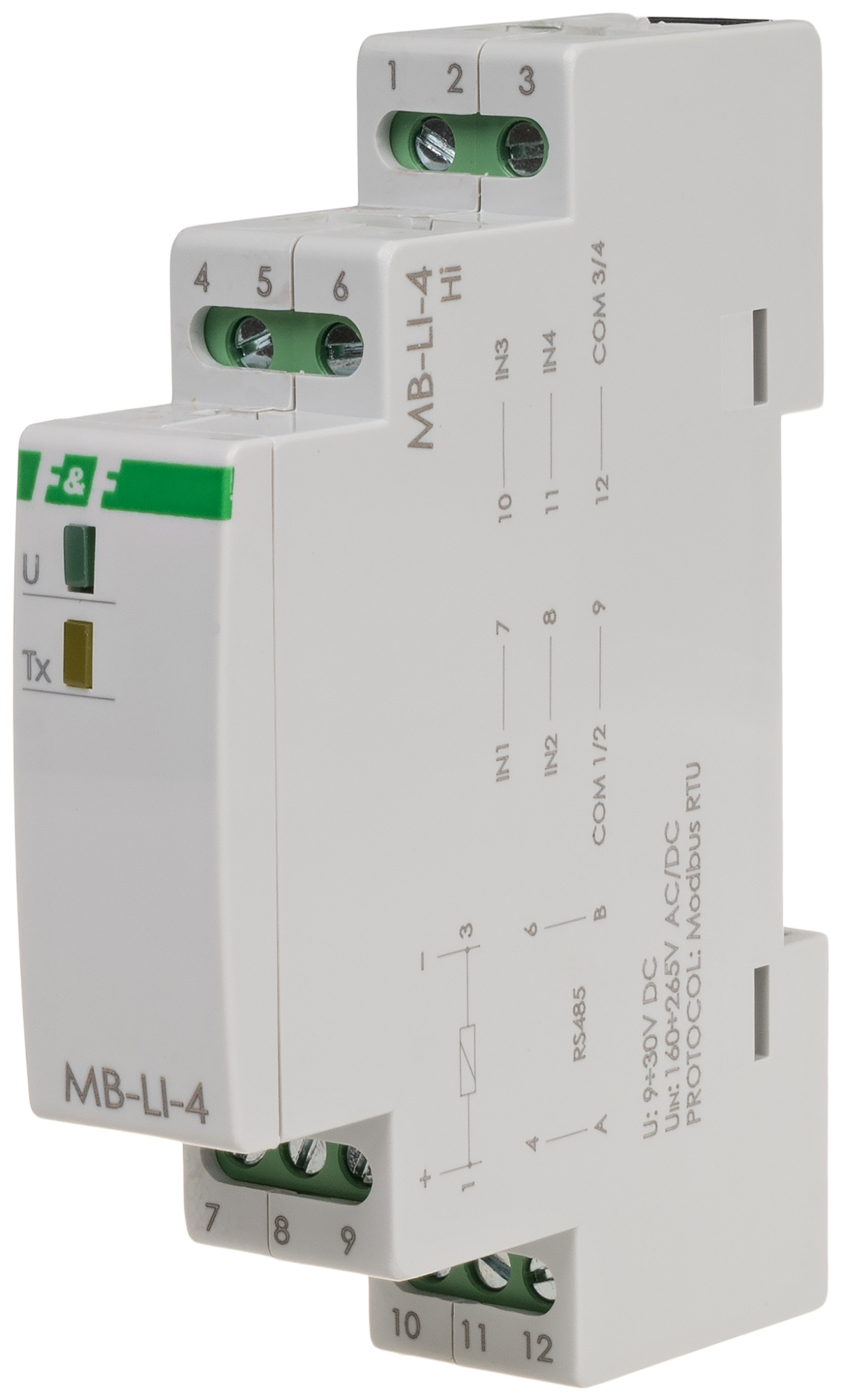 FIF EA12.003.025 MB-LI-4 Hi Счетчик импульсов 4-х канальный, входной сигнал 160-265В AC/DC, RS-485, Modbus RTU, 1 модуль, установка на DIN-рейку