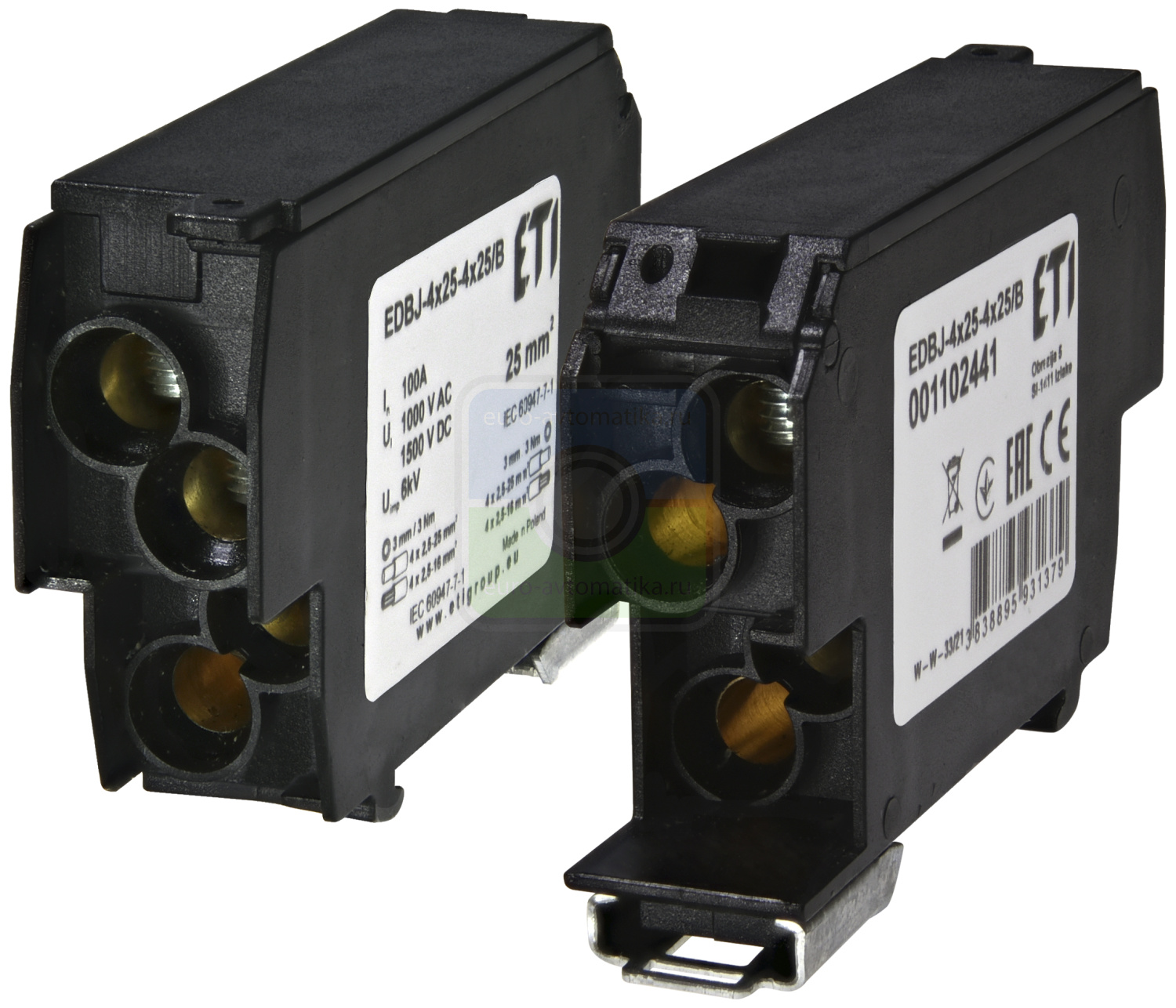 ETI 1102441 Блок распределительный EDBJ-4x25-4x25B (100A, 1000V AC/1500V DC, IN: 4x25, OUT: 4x25, черный)