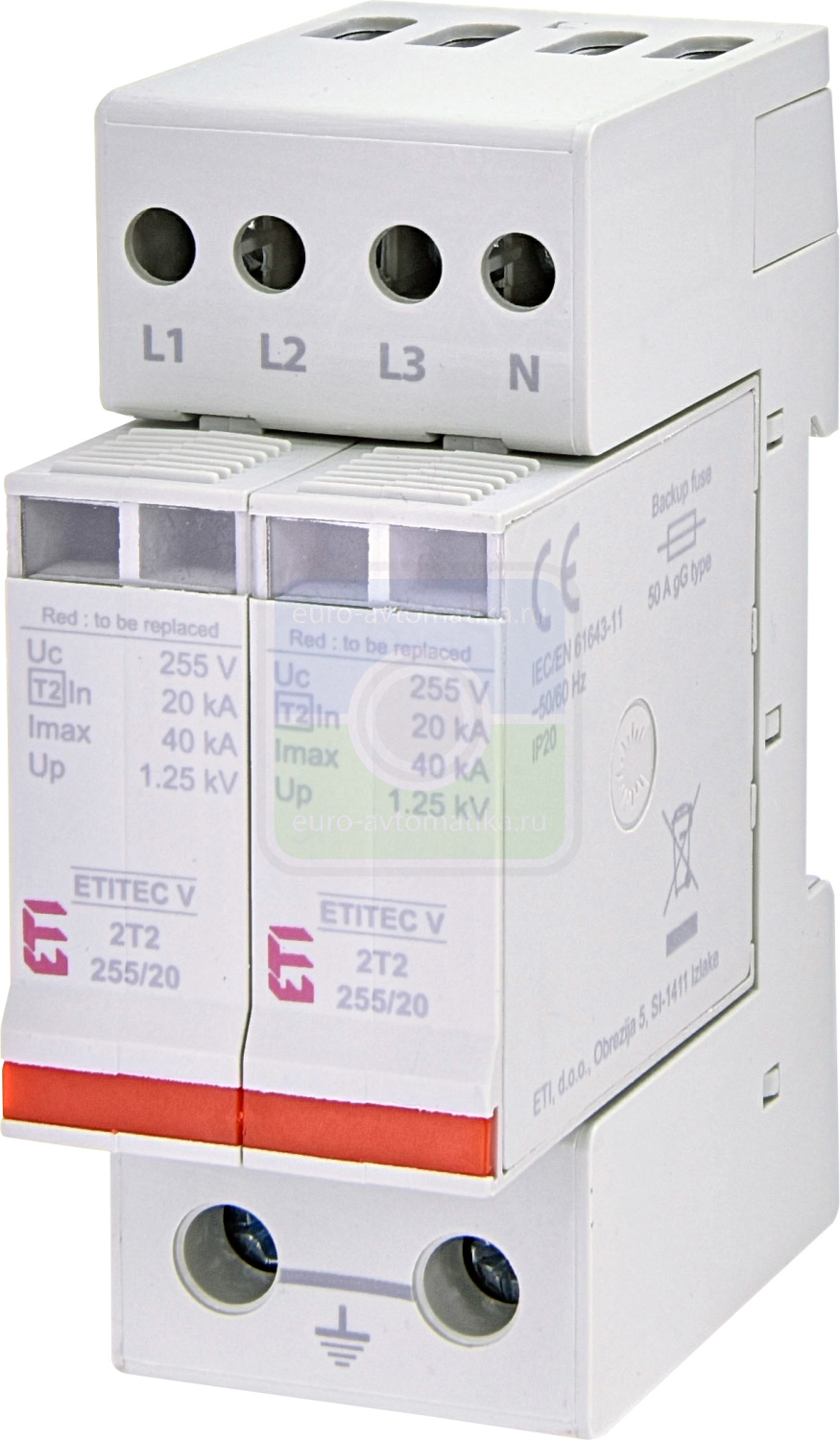 ETI 2442944 Ограничитель перенапряжения ETITEC V 2T2 440/20 4+0