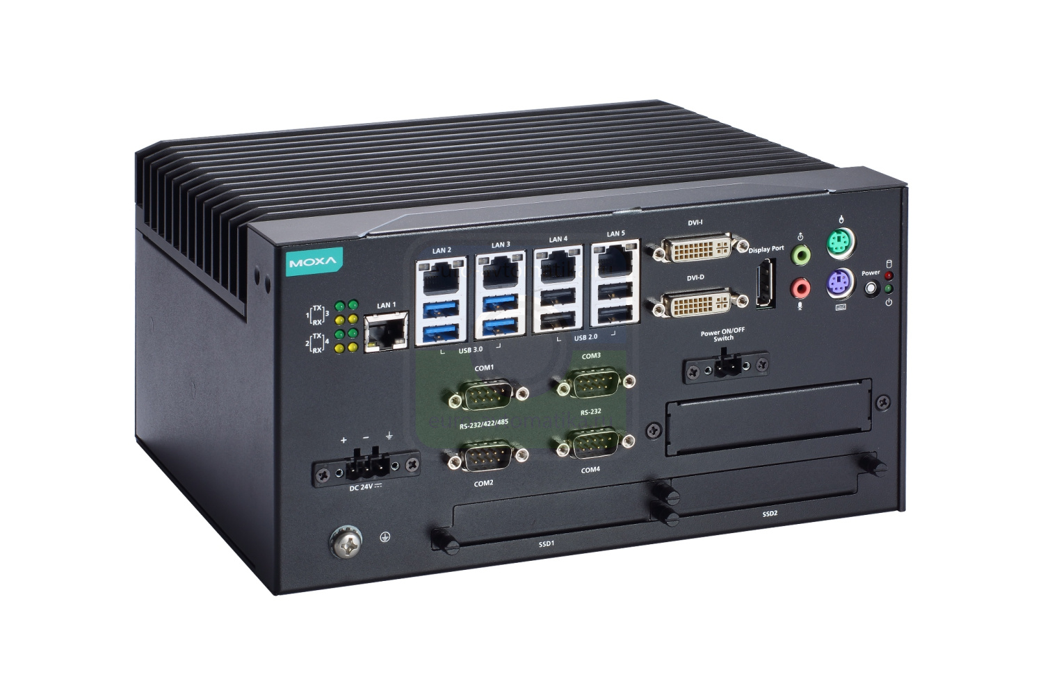 MOXA Компьютер MC-7410-C5-DC x86 computer with Core i5-6422EQ CPU, 5x LAN, 9x USB, 4x Serial, 2x SSD, DC power