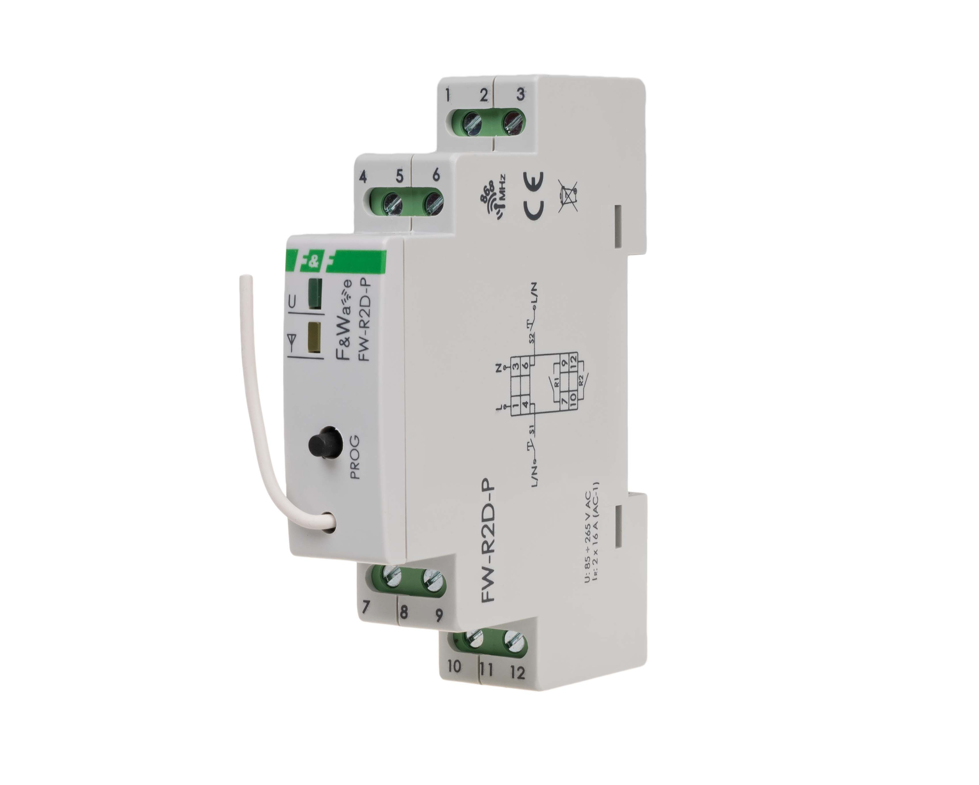 FIF EA14.002.025 FW-R2D-P Двухканальное бистабильное реле многофункциональное, локальное и удаленное управление, 2 независимых канала, до 8 радио передатчиков, 1 модуль, монтаж на DIN-рейку