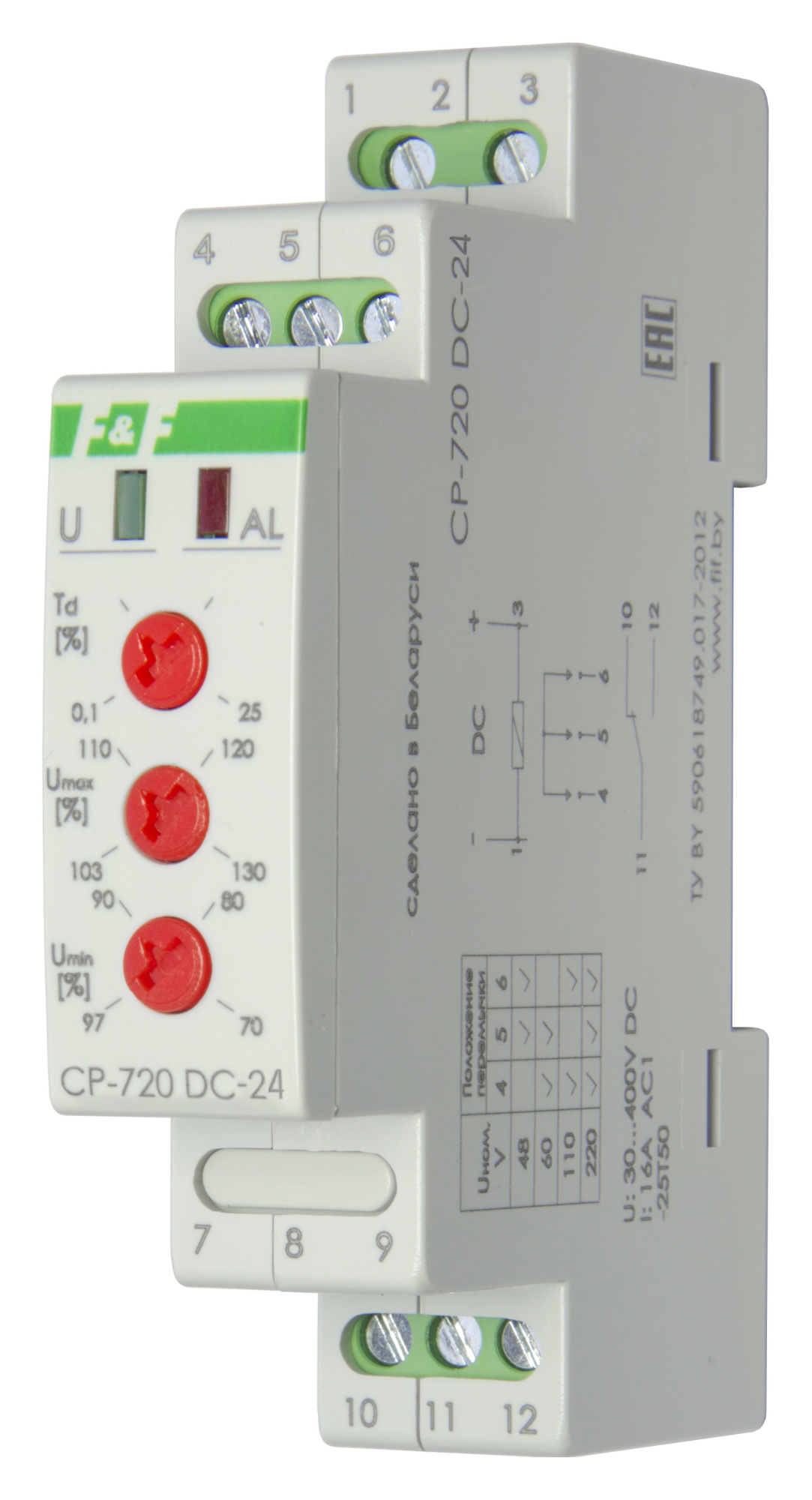FIF EA04.009.014 CP-720DC-24 Контроль верхнего и нижнего значений напряжения постоянного тока, выбор напряжения контролируемой сети, 1 модуль