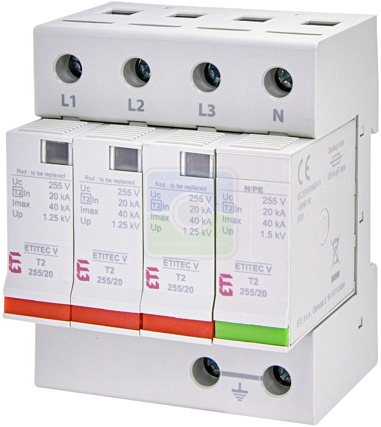 ETI 2442957 Ограничитель перенапряжения ETITEC V T2 255/20 (3+1)