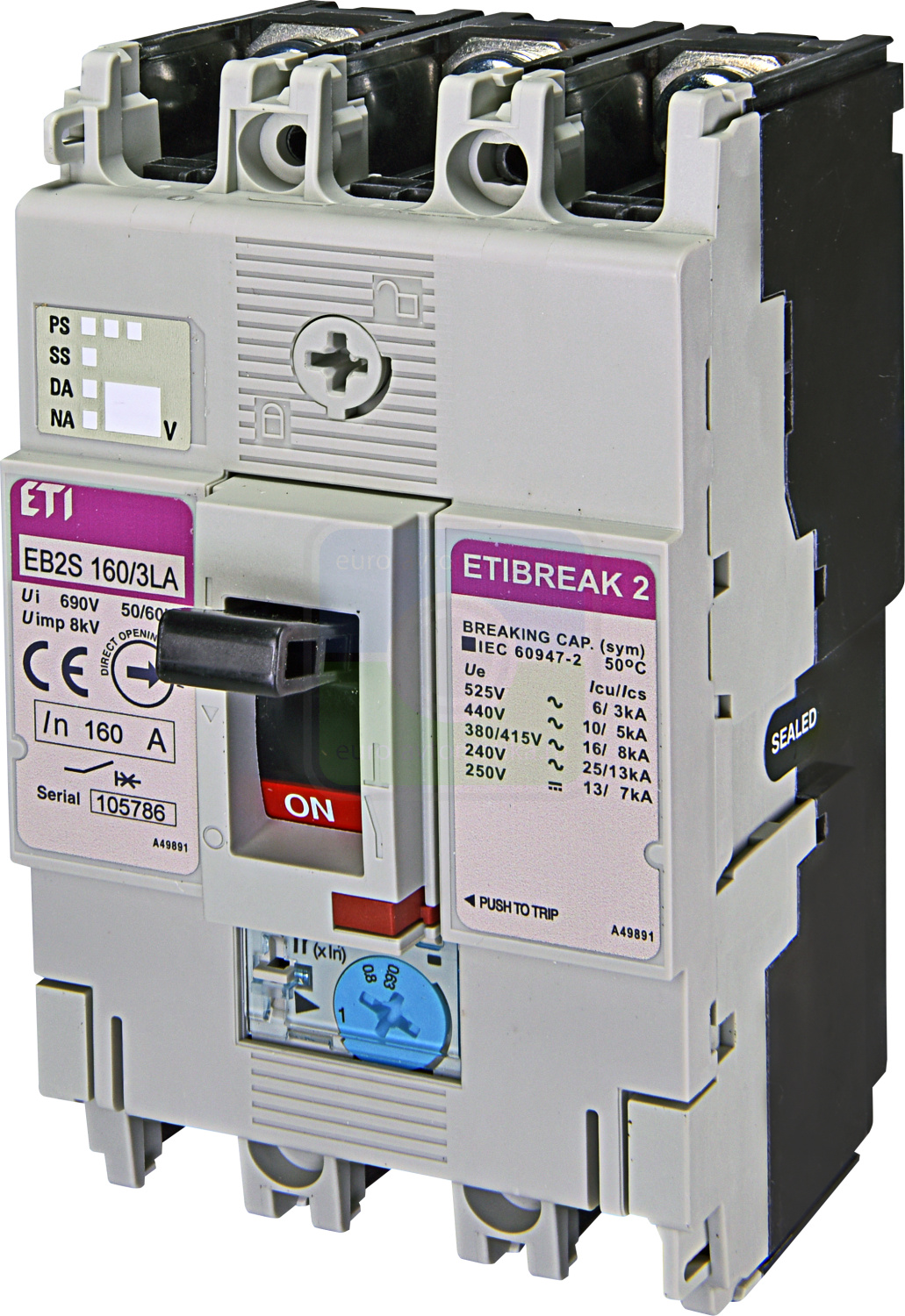 ETI 4671923 Авт. выключатель EB2S 160/3HA 100A (40kA, (0.63-1)In/фикс.) 3P