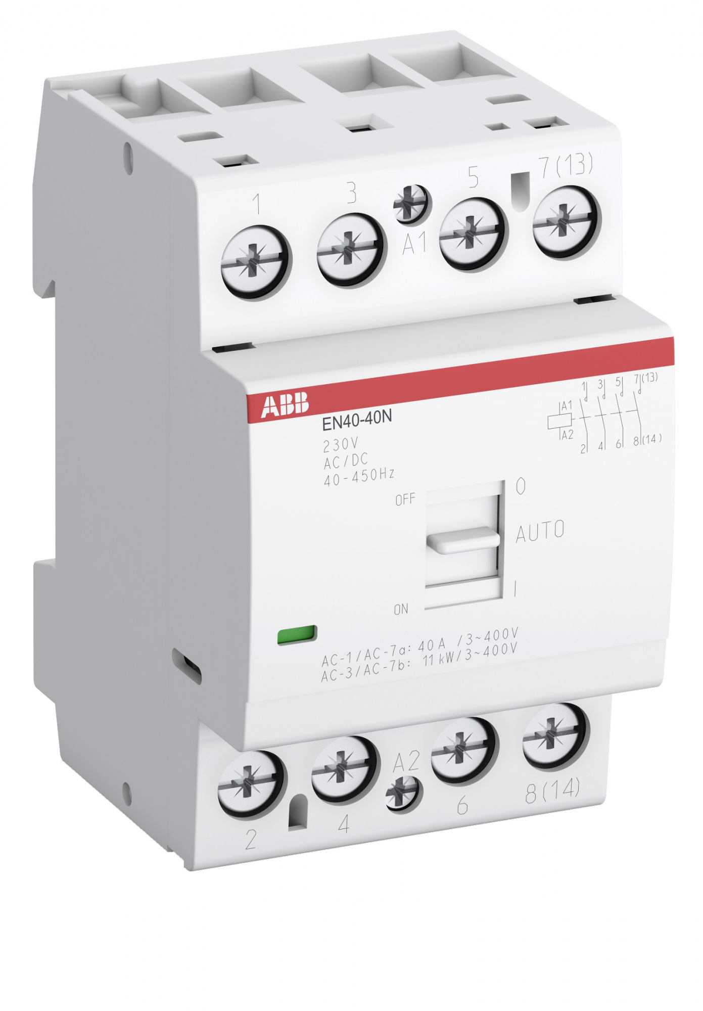 ABB 1SAE342111R0120 Контактор EN40-20N-01 модульный с ручным управлением (40А АС-1, 2НО), катушка 24В AC/DC