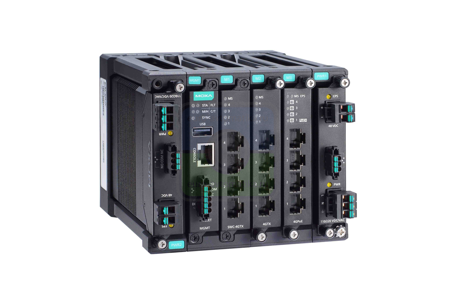 MOXA Коммутатор MDS-G4012 Layer 2 full Gigabit modular managed Ethernet switch with 4 fixed Gigabit ports, 2 slots for optional 4-port GE/FE modules, 2 slots for isolated power modules, up to 12 Gigabit ports, t: -10/60