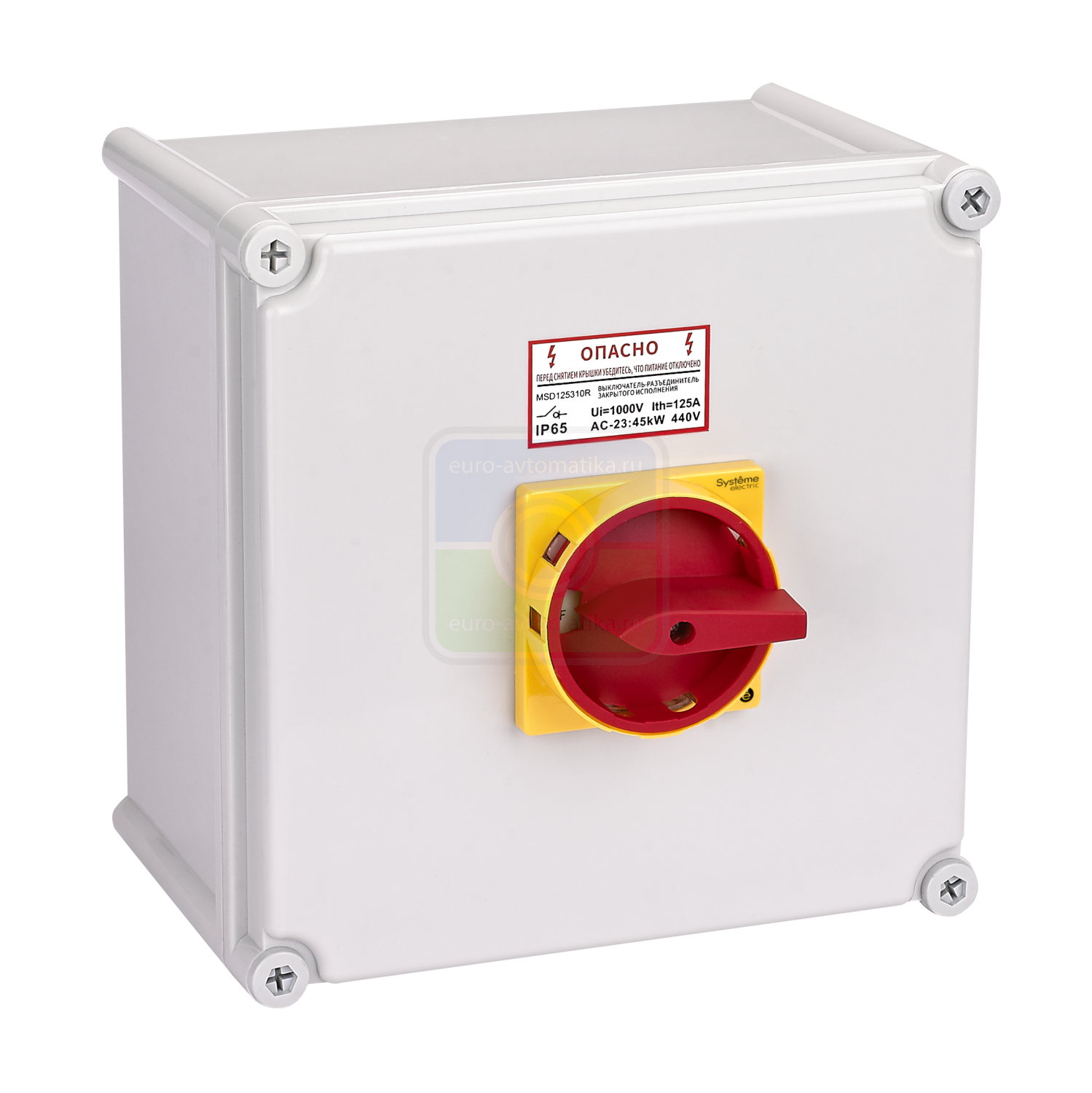 Systeme Electric MSD125411R ГЛАВНЫЙ/АВАРИЙНЫЙ ВЫКЛЮЧАТЕЛЬ-РАЗЪЕДИНИТЕЛЬ 4P 125A ЗАКРЫТОГО ИСПОЛНЕНИЯ IP65 С ЗАМКОМ