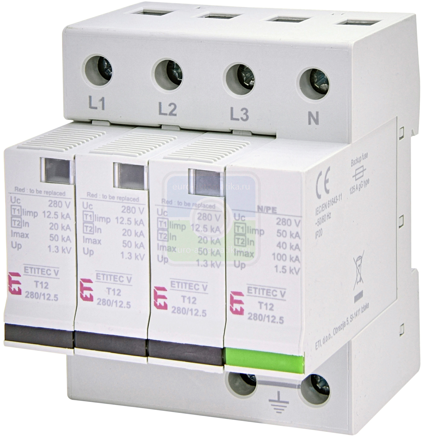 ETI 2442908 Ограничитель перенапряжения ETITEC V T12 280/12,5 (3+1)