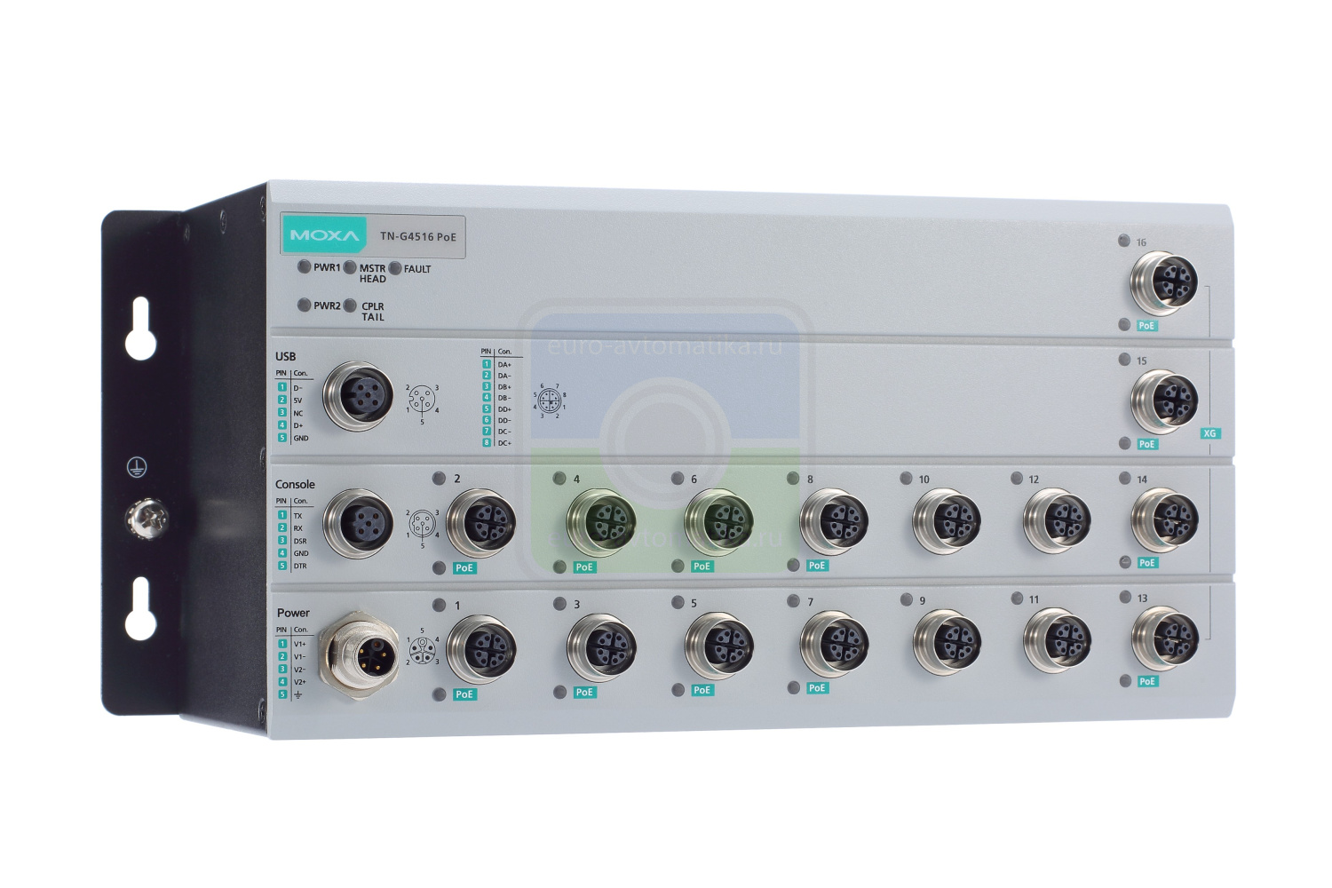 MOXA Коммутатор TN-G4516-8GPoE-2XGPoE-2XGTXBP-WV-T L2 switch, 12 Giga ports 8 with PoE, 4 10G ports, 2 with PoE and 2 with bypass, t: -40/70℃