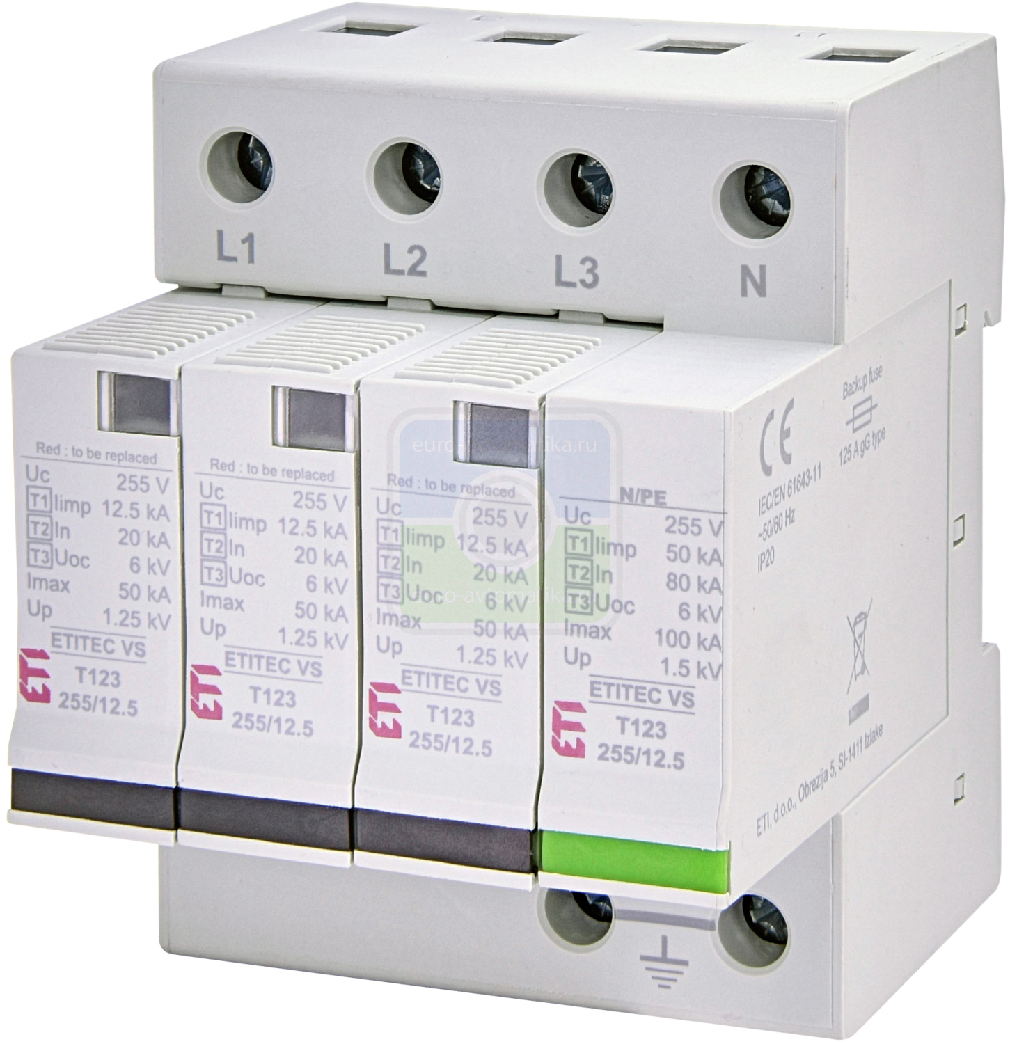 ETI 2442925 Ограничитель перенапряжения ETITEC VS T123 255/12,5 (3+1)