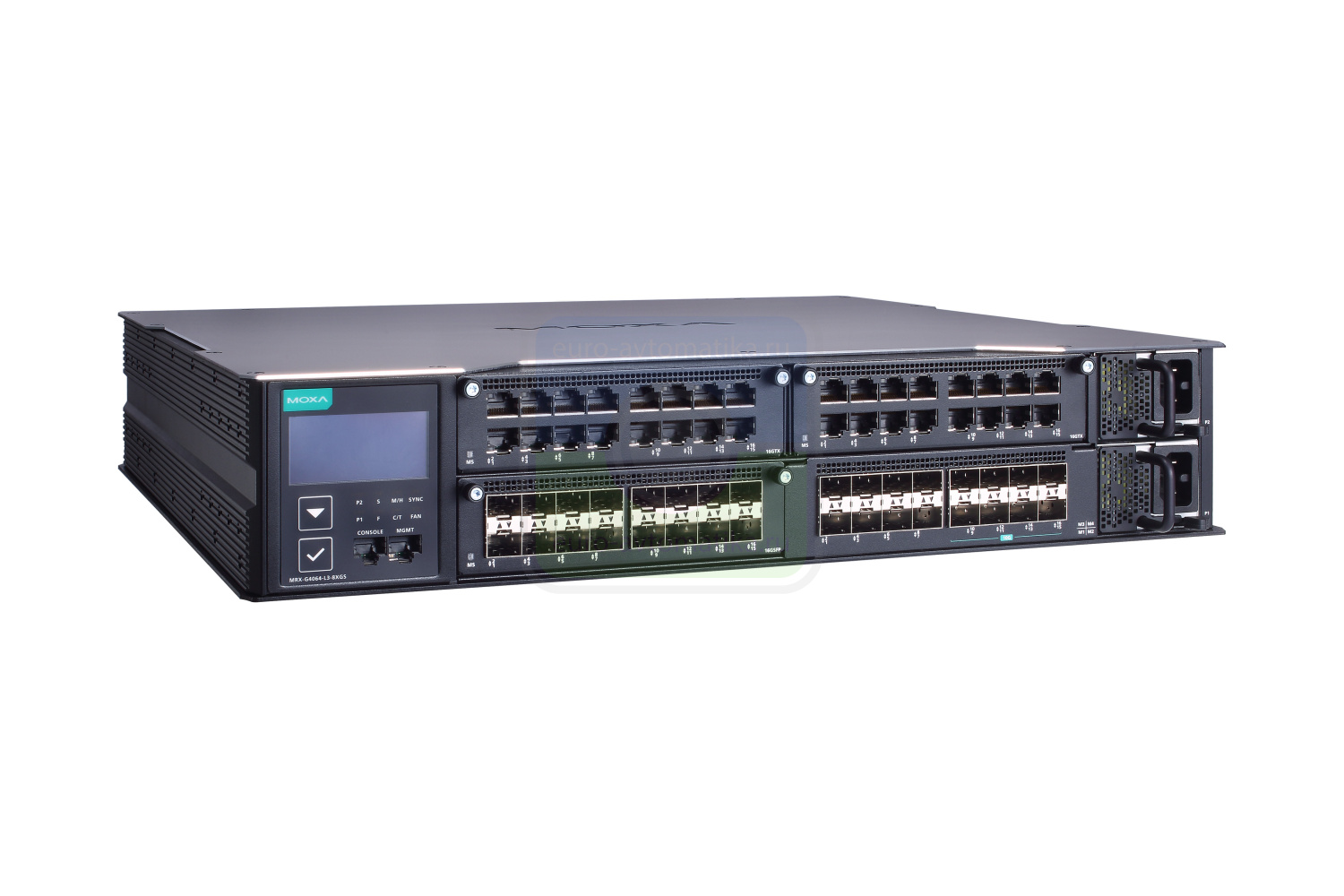 MOXA Коммутатор MRX-G4064-L3-8XGS L3 modular switches with 8 fixed 10G SFP+ ports, 3 module slots, 2 power modules slots, t: -10/60
